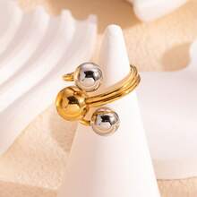 1个简约不锈钢球形可调节开口戒指，适合女性日常佩戴 - Ring - 查看 8