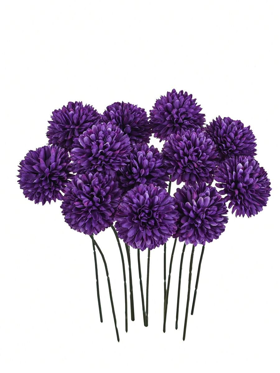 8/16 piezas de crisantemo, diente de león e hortensias artificiales, adecuado como regalo para amigos, novias, decoración de bodas, hogar, oficina, cafetería, fiesta - Morado - Ver 1