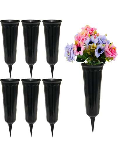 黑色尖头塑料花瓶，适用于墓碑和墓地装饰，纪念花瓶