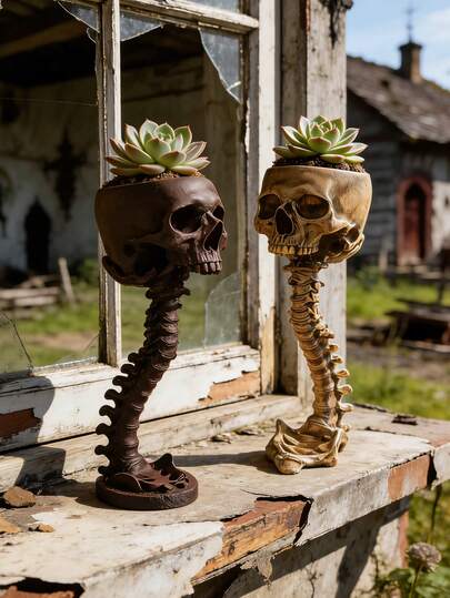 Chậu trồng cây hình xương sống và đầu lâu bằng nhựa công nghiệp – Chậu hoa hình cổ xương cao, thích hợp trang trí nhà theo phong cách Punk & Gothic, điểm nhấn cá tính cho gara, phòng giải trí và kệ công nghiệp, chất liệu nhựa, hoàn thiện giả xương, hoàn hảo cho cây mọng nước, xương rồng và cây không khí, lý tưởng cho phong cách alternative, grunge và Halloween, món đồ trang trí nổi bật cho không gian trong nhà và ngoài trời.