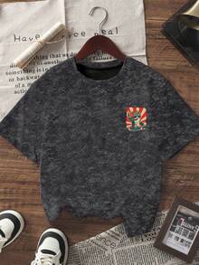 Áo thun ngắn tay cổ tròn nhuộm màu tie-dye phong cách đường phố thường ngày mùa hè mới, in hình mèo DJ, thời trang và đa năng dành cho nữ, màu đen. - màu đen - Xem 3