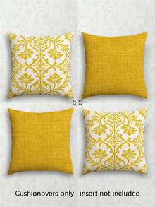 4件套波西米亚风抱枕套，花卉图案，聚酯纤维材质，复古亚麻面料，隐形拉链，可机洗，简约时尚线条图案，家居装饰抱枕套，适用于沙发、客厅、卧室，不含枕芯 - 黃色 - 查看 1