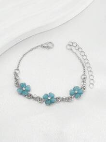 1pc Romantic Floral Garden Style Delicate Flower Bracelet, Full Of Feminine Charm - Baby Blue - View 5