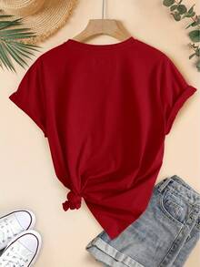2026 Summer TopsWomen's Summer T-Shirt, Lucky Cat Short-Sleeve Top With Daruma Element Scarf And Three-Color Cat Print, Round Neck Sporty Casual Versatile T-Shirt, Medium Stretch Fabric, Comfortable And Breathable, Women's Lucky Fit Top, Party GiftLoose And Comfortablesummer Outfits For Women Spring Outfits For Women - Red 1 - 查看 2