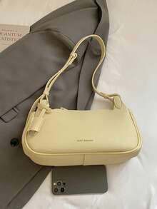 2026新款柔和荔枝纹理腋下包，小众时尚单肩包，通勤百搭手提包，简约优雅日常斜挎包，学院风女生手提包 - 黃色 - 查看 8