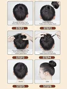 1件装高马尾假发，女士自然蓬松发髻，花朵形发箍，懒人发型配饰假发套装，发绳头饰。 - 彩色 - 查看 4