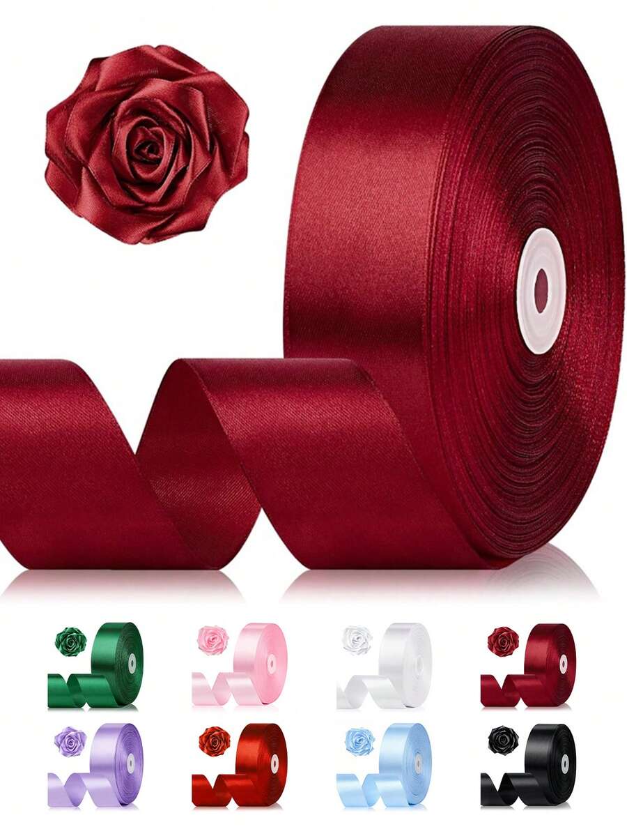 Luxury High-Quality Satin Ribbon, Solid Color Fabric Ribbon Roll, 1-1/2 Inch, 25 Yards, Suitable For Handicrafts, Baking, Gift Wrapping, Handmade Jewelry, Hair Accessories, Wedding Decorations, Sewing, Invitations, Bouquets And Christmas Decorations. - Wine Red - 查看 1