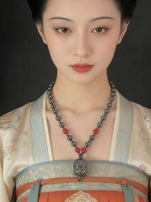 1件红玛瑙和黑碧玺吊坠项链，男女皆宜的时尚奢华百搭项链，适合派对、节日和日常佩戴 - 彩色 - 查看 3