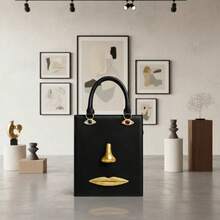 High-End Fashion Genuine Leather Women's Handbag With Personalized Portrait Pattern Vintage Tote Bag - 彩色 - 查看 6