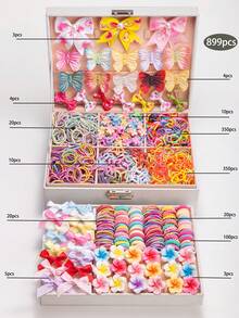 10/20/50/100/899件套女孩彩色印花蝴蝶结发夹套装，可爱雏菊发饰，弹性发圈组合，学生礼物，日常佩戴 - 彩色 - 查看 4