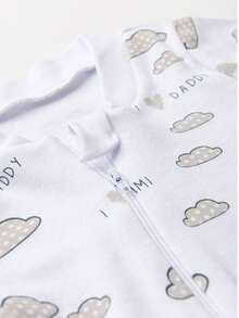 Baby Jumpsuit In Printed Suedine Fabric With Zipper (Newborn/Small/Medium/Large) - White - View 2