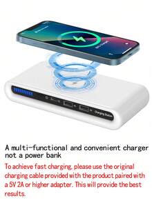 4-In-1 Portable Multi-Function Dual USB, Type-C, 15W Wireless Charger Adapter For Smartphones, Bluetooth Earphones, Smartwatches, Tablets (Not A Power Bank) - White - View 3