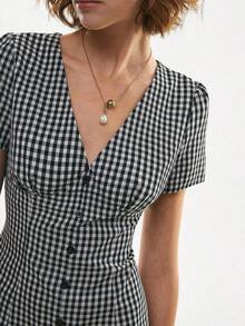 Poéselle Women's Cotton Gingham Button-Front Mini Dress – Figure-Flattering V-Neck Short-Sleeve Summer Sundress Gingham Mini Dress, Button Front Dress, Cottagecore Outfit, Checkered Summer Dress, Picnic Sundress, Vintage-Inspired Mini, V-Neck Short Sleeve Dress, Chic Summer Outfit Casual Plaid Front Button Waist Cinched Short Sleeve Mini Dress, Summer Dresses For Women Spring Outfit Women - màu đen - Xem 10