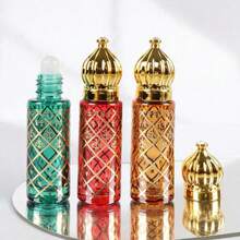 10ml可重複填充迷你玻璃滾珠瓶，復古中東風格金色圓頂皇冠蓋，復古金色格子圖案，防漏TSA認證芳療精油滾珠瓶，適用於香水、唇油、護膚品，女性出差、旅行與度假必備旅行配件 - 彩色 - 查看 8