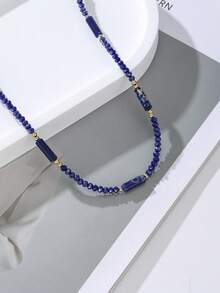 1 chiếc vòng cổ đá Lapis Lazuli hiệu National Elegance dành cho nữ, kiểu dáng choker đính hạt pha lê, đa năng và có thể đeo nhiều lớp, là món quà trang sức lý tưởng để đeo hàng ngày. - vòng cổ - Xem 5