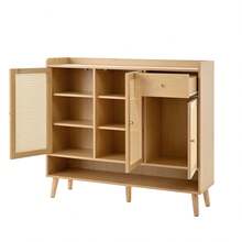 KOMHTOM Breathable Natural Rattan Shoe Cabinet, Oak Wooden Shoe Organizer With Solid Wood Legs, Magnetic Closure Doors & Drawer, Boho Shoe Rack For Entryway Hallway Apartment - Natural Color - View 10