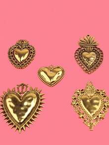 Set de 5 piezas Colgante de joyería DIY de aleación de zinc de color dorado vintage con Corazón Sagrado, 5 estilos B512 para San Valentín - Amarillo Oro - Ver 4