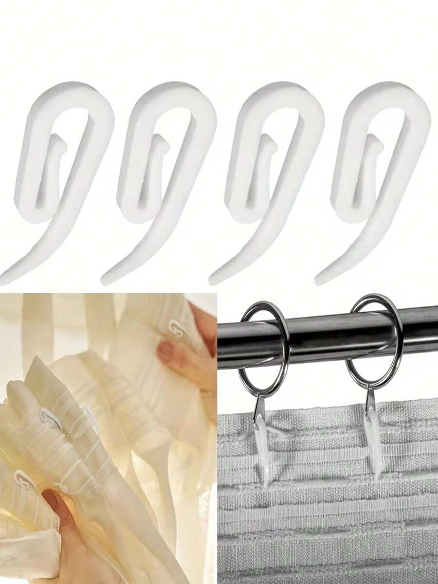 30pcs White Plastic Curtain Hooks, Size 0.47*1.14 Inches, Suitable For Lace, Transparent And Lightweight Curtain Fabrics, Classic Design, Essential DIY Curtain Accessory