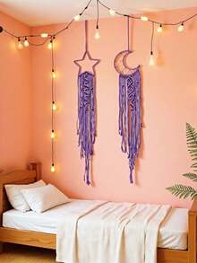 2pcs Handmade Crochet Lace Dreamcatcher Wall Hanging Decor, Boho Style Home Decoration For House, Wedding, Living Room, Bedroom, Holiday Gift (Lighting Not Included) - Mauve Purple - View 2