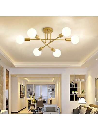 Lámpara de Techo Moderna,Sputnik Candeliers 6 lLuces,Lámpara de Araña Satelital para Dormitorio,Lampara Colgante de Techo Sala de Estar,Comedor,Cocina,Oficina (Bombillas no incluidas)