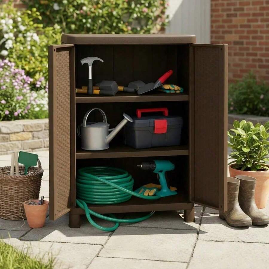 Armario Almacenamiento Ratán Mediano Exterior Plástico Rimax Wengue - Wengue - Ver 1
