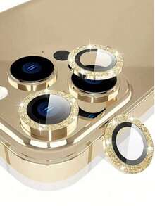 3pcs Apple 17/17Pro/17Promax/16 Pro/16 Pro Max Camera Lens Protector, 9H Tempered Glass Lens Cover, Metal Independent Decorative Film, Gold Glitter - Gold - View 24