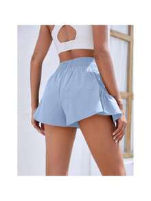 Women's Fitness Running Quick Drying Women's High Waisted Shorts With Pockets - 藍色 - 查看 4