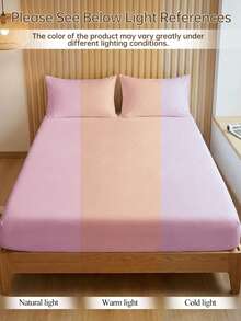 1件纯色透气凉爽床单，柔软舒适，卧室床上用品，床垫保护套，亲肤床单，紫粉色，防尘床罩，四季皆宜，适用于单人床/双人床/大号床，可机洗（不含枕套），完美的节日礼物，春夏新品 - 紫粉紅色 - 查看 7