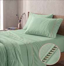 400 Thread Count 3-Piece Bedding Set With Fitted Sheet And Pillowcases, Soft Touch, Everyday Comfort, Single, Full, Queen, King - Light Green - View 2