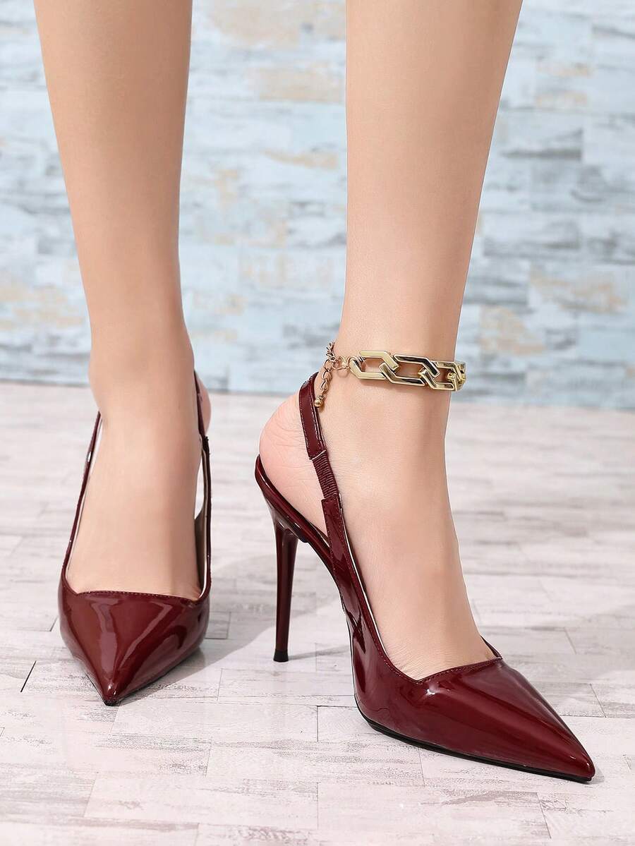 Women's New Burgundy Pointed Toe Stiletto Heels, Sexy Backstrap Commuting & Dating Versatile High Heels - Burgundy - View 1