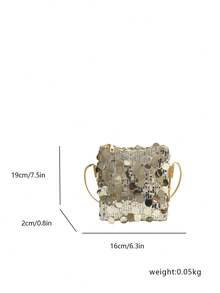 Fashionable Sequin Mini Shoulder Bag, Unique Small Square Crossbody Wallet Purse For Women - Gold - View 2