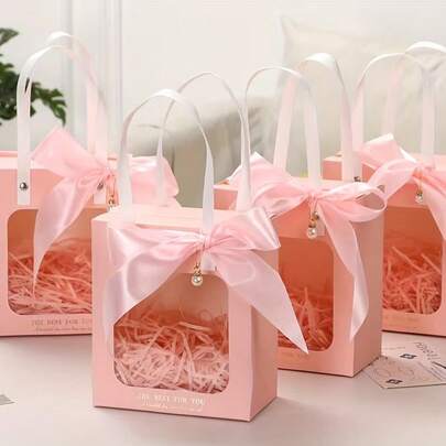 5pcs/Set High-End Portable Gift Bags, Bridesmaid Wedding Birthday Gift Bags, Lipstick Packaging Boxes, Christmas Portable Gift Bags, High-End Transparent Wedding Gift Packaging, High-End Portable Birthday Gift Bags
