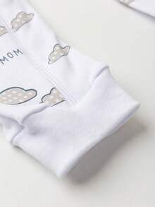 Baby Jumpsuit In Printed Suedine Fabric With Zipper (Newborn/Small/Medium/Large) - White - View 3
