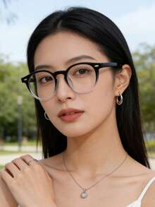 1副女士黑色圆形PC镜框复古全框个性化日常佩戴办公装饰时尚眼镜 - 黑與白 - 查看 4