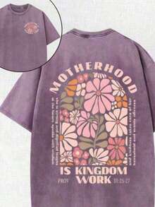 2026 Summer Clothes2026 Summer TopsRetro Washed Double Sided Printed Gray T-Shirt (230g Pure Cotton T-Shirt) Motherhood Is Kingdom Work Christian Grap - 紫色 - 查看 1