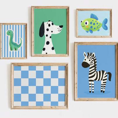 1pc, Canvas Wall Art, Framed Nursery Wall Art, Animal-Themed Decorative Art For Boys' Rooms, Playroom Wall Art, Children's Room Decor, Nursery Decorative Posters, Animal Decor For Preschools, Boys' Room Decor, Playroom Posters, Newborn Gifts, Baby Gifts, Party Wall Art