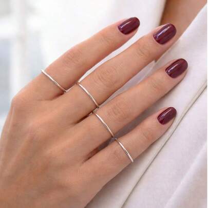 Anel Feminino Conjunto 4 peças Redondo Tradicional Liso Ajustáveis Reguláveis