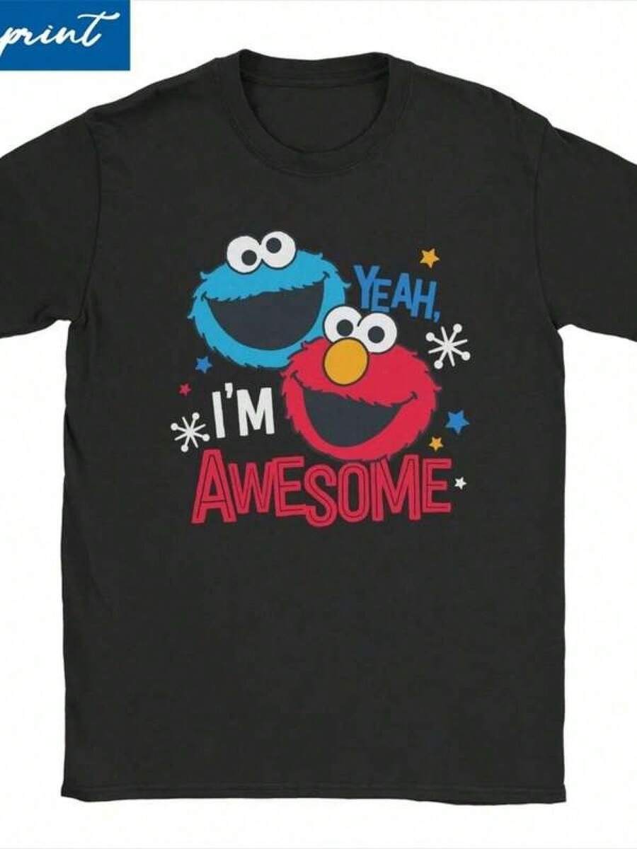 Herr- och damtröja med Cookie Monster-motI-VEt Elmo och S-esame Street, unik t-shirt i ren bomull, rund hals, 4XL, 5XL, 6XL - Svart - Visa 1