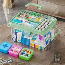 1pc Large Capacity Home Medicine Cabinet, 2-Layer Divided Medicine Cabinet, Portable Home First Aid Box, Moisture-Proof And Dust-Proof, With Carrying Handle, Suitable For Pill Boxes And Bottles, Applicable To Bedroom, Living Room, Dorm And Other Spaces, Multifunctional Storage Box For Arts, Crafts, Sewing, Tools, Medicines - Multicolor - View 4