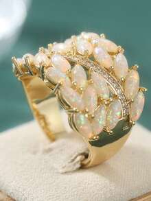 1pc Luxury Gold-Tone Cubic Zirconia Inlaid Women's Ring, Fashionable Bridal Jewelry Suitable For Daily Wear And Festivals, Exquisite Gift For Her - Gold - View 11