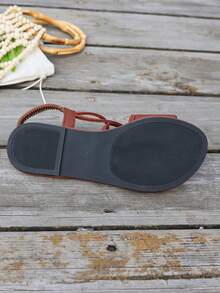 Mẫu mới về: Sandal đế bằng nữ có nơ, màu trơn, chất liệu vải, thích hợp đi biển mùa hè. - Cà phê nâu - Xem 7
