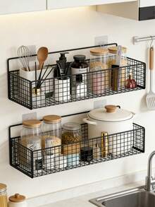 3/6pcs Multi-Function Storage Baskets, Wall Mounted Storage Racks, Adhesive No Drill Shelves, Suitable For Bathroom And Kitchen Organization, Low Allergy Metal, Great For Shampoo, Soap And Essentials - Grid - View 4