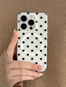 Ốp lưng điện thoại chấm bi tối giản, chất liệu mềm mại, từ tính, hỗ trợ sạc không dây, tương thích với iPhone 17 Pro Max, 17 Pro, 17 Air, 17, 16, 15, 14, 13, 12, 11 Pro Max, màu kẹo dẻo, chống sốc. - Những chấm đen trên nền trắng - Xem 2