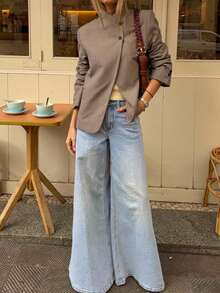 Blazer versátil de cuello alto para mujer, nueva llegada de primavera y otoño de DEEKA - Caqui - Ver 2