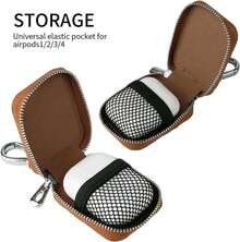PU Leather Wireless Earbuds Case With Keychain, Compact Zipper Pouch For Earphones, Soft-Lined Travel Storage Bag – Brown, Gift Ready For Most Models - Brown - View 1