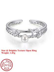 ORSA JEWELS 1 件 S925 银 14k 金海星海豚纹理开口戒指,沙滩饰品,海洋元素系列,男女皆宜的夏季沙滩、宴会派对礼物,2026 时尚戒指 - APR46 - 查看 13
