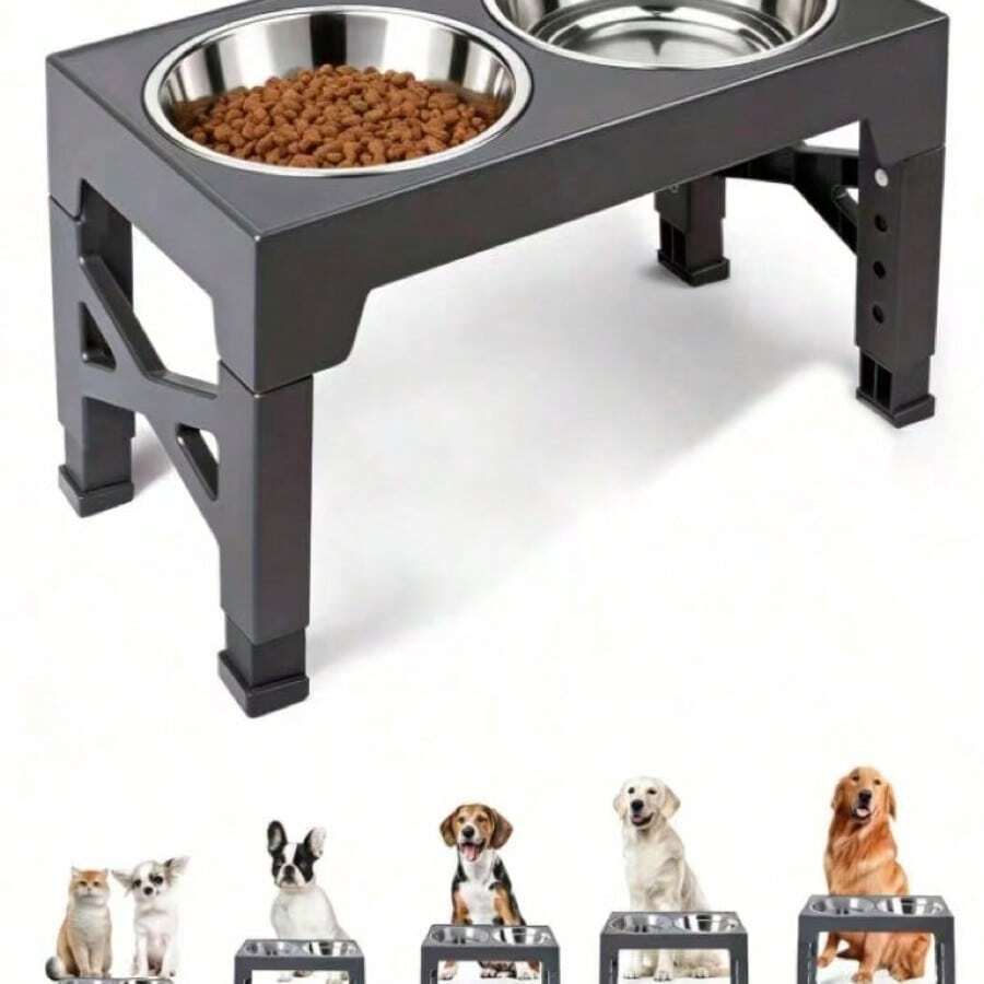 1个可折叠增高狗食盆，4档高度可调，配有2个不锈钢碗，防滑设计，适合中大型犬。 - 1公升 - 查看 1