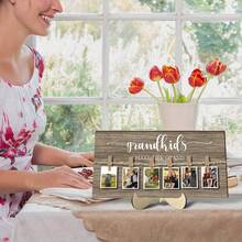 Semn de afișare a fotografiilor de familie cu 6 clipuri, potrivit ca și cadou decorativ pentru bunici, semn de birou cu amintiri, pentru agățat panou foto memorial din lemn, afișaj foto pentru decorul casei - A - Vizualizare 4