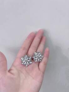 2 件装浪漫花朵 CZ 锆石大粉色耳钉，女士情人节礼物 - 彩色 - 查看 3