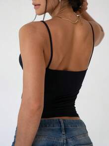 Thin Strap Tank Top In Polyamide Blouse With Lining Suplex Blouse - Black - View 2